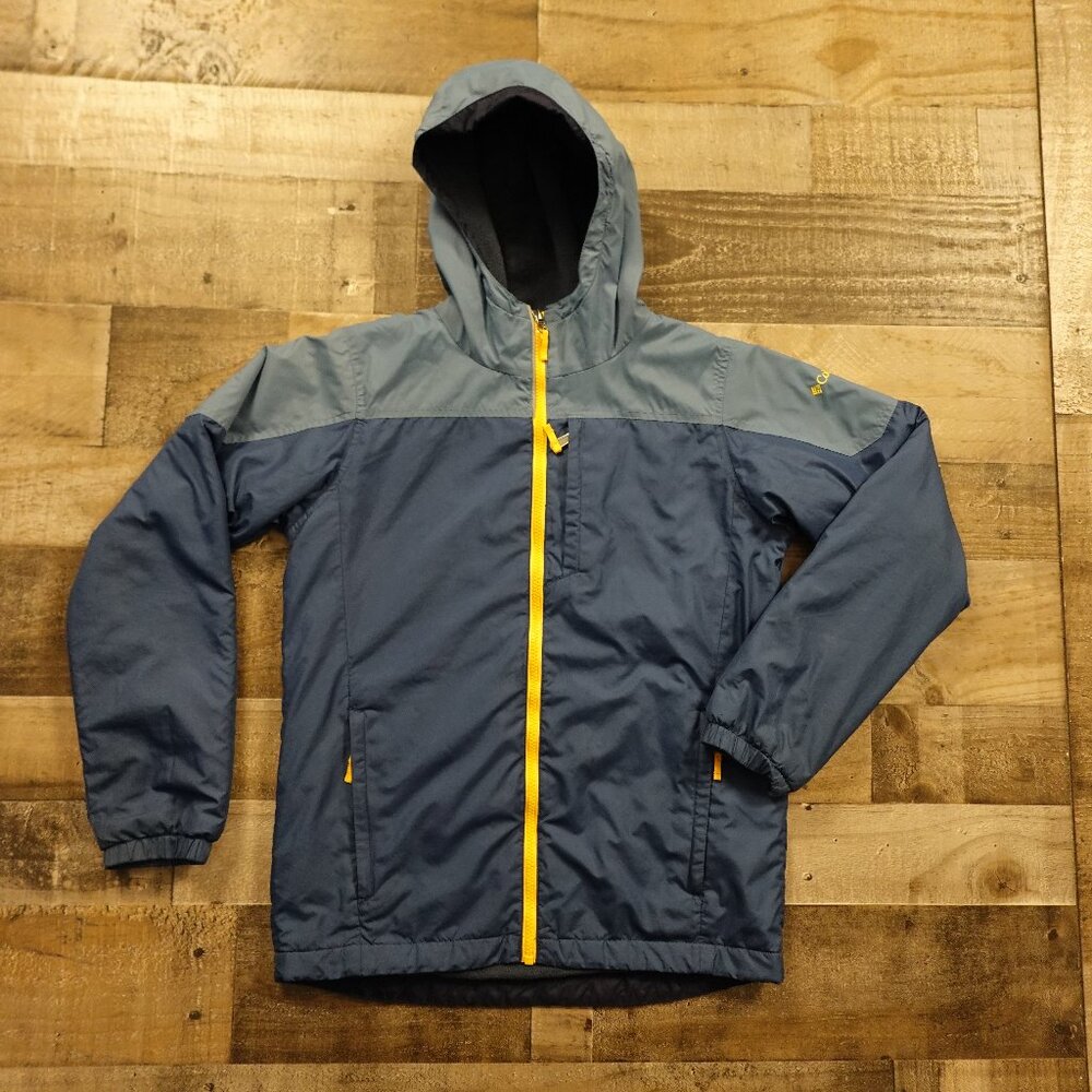 Columbia Fleece-Lined Hooded Jacket Boys’ Large (14/16) Blue with Yellow Zipper